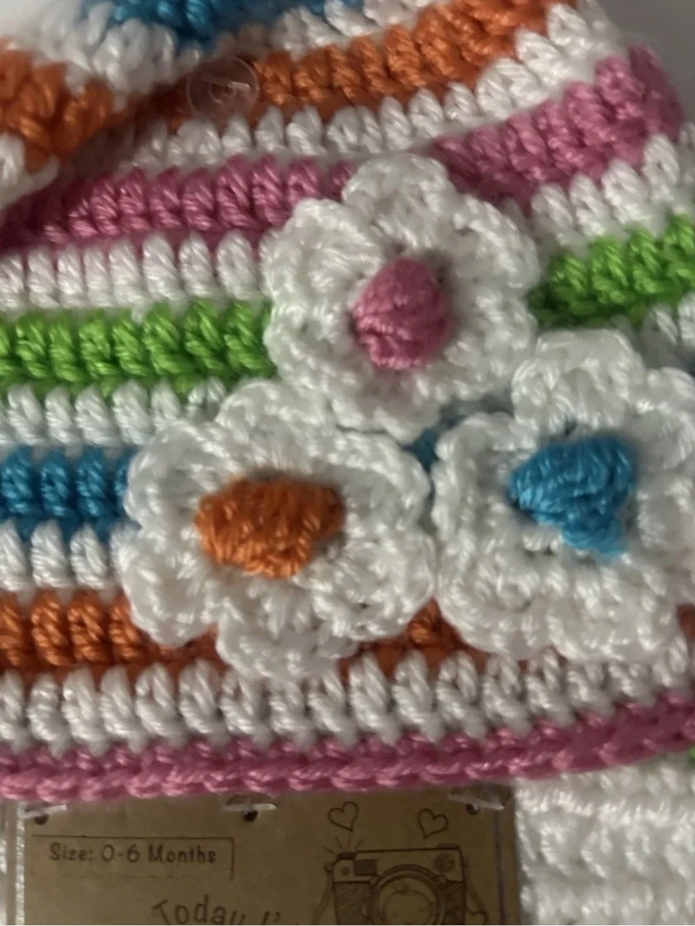 Handmade Crochet 3pc Baby Set 0-6M Striped Acrylic Hat Booties Diaper